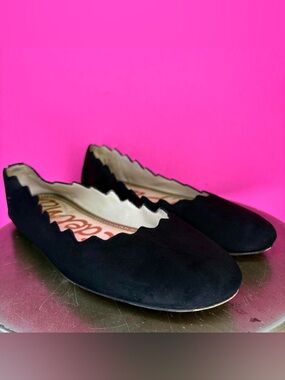 Sam Edelman Francis Black Suede Scallped Edge Ballet Flat US 8
